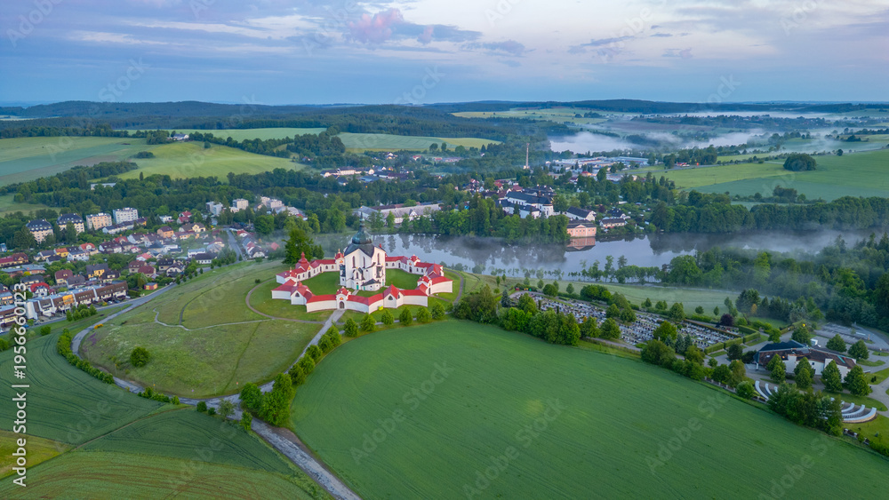 Obraz premium Sunrise view of Pilgrimage Church of St. John of Nepomuk on Zele