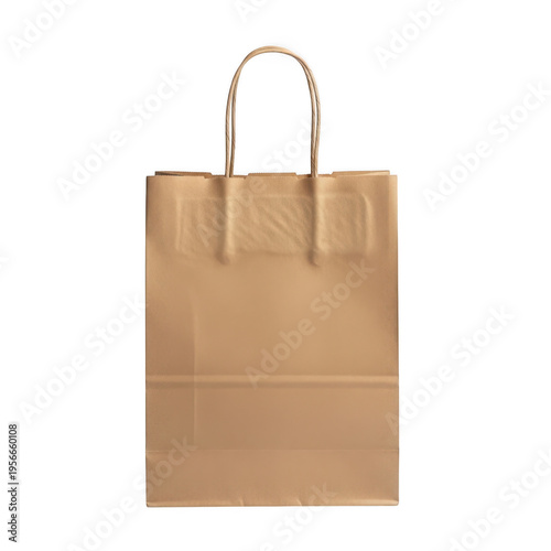 Brown paper shopping bag with a sturdy handle for carrying items isolated on transparent background
