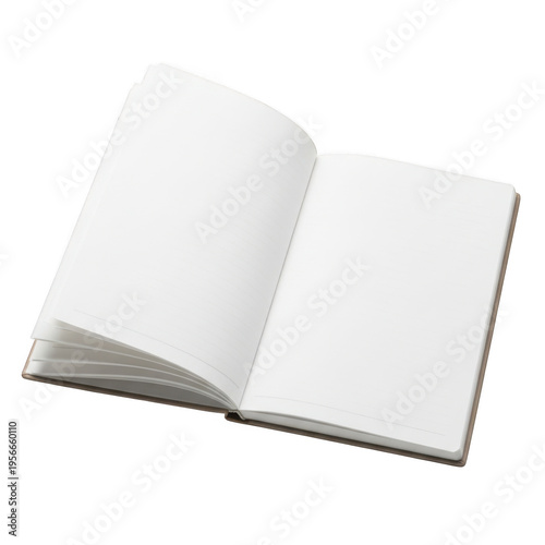 An open book with blank pages revealing crisp white interiors isolated on transparent background
