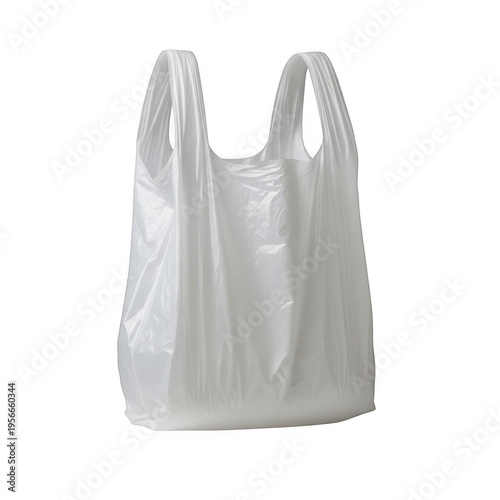 A plain white reusable tote bag with a sturdy handle for carrying items isolated on transparent background