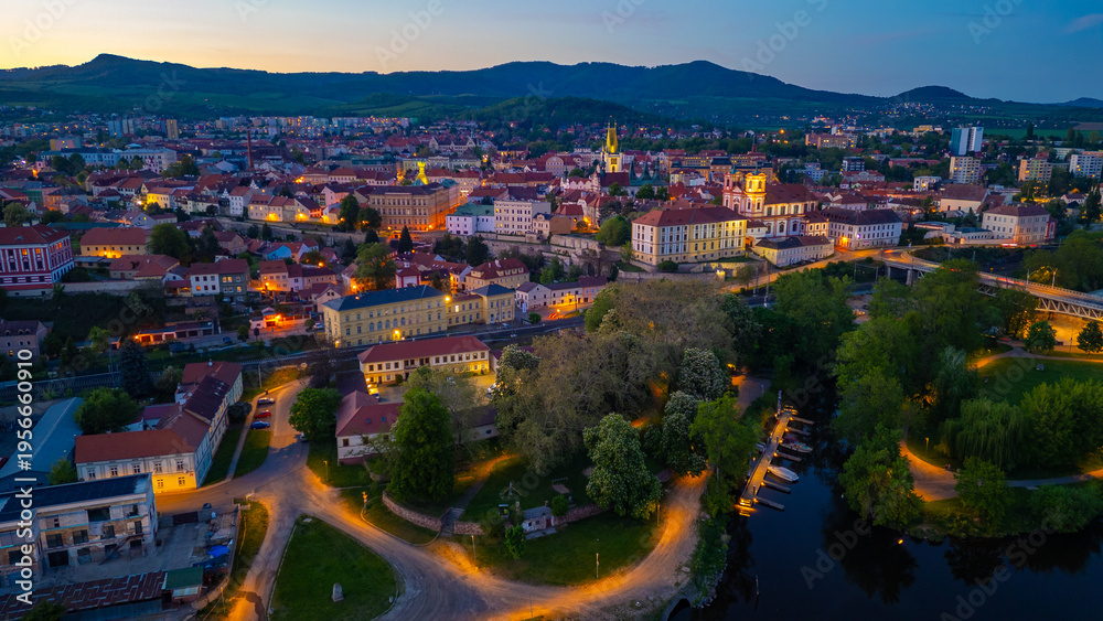 Fototapeta premium Sunset panorama of Litomerice, Czech republic