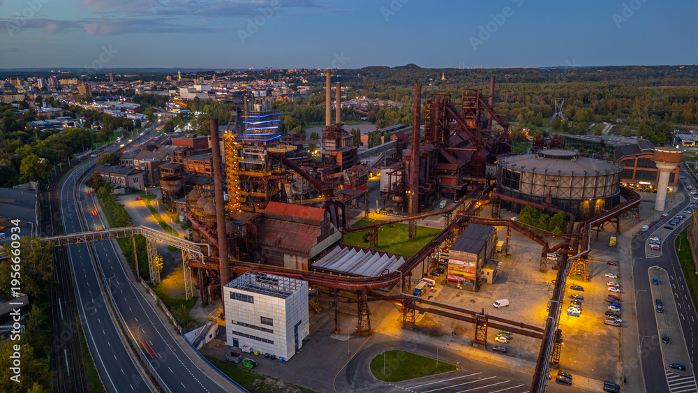 Obraz premium Sunset view of Dolni Vitkovice industrial area in Ostrava, Czech