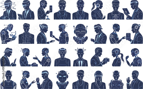 Diverse group of individuals arranged in a grid formation with varied expressions and poses