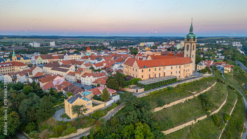 Fototapeta premium Sunset panorama view of Melnik in Czech republic