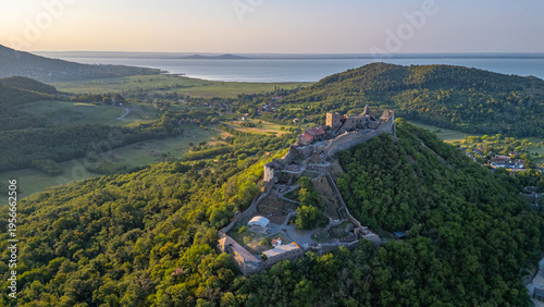Sunrise view of Szigliget castle in Hungary