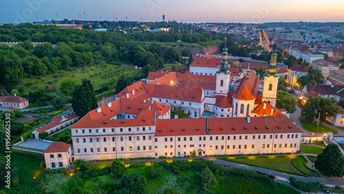 Canvas Print Sunset panorama view of Strahov monastery in Prague, Czech repub