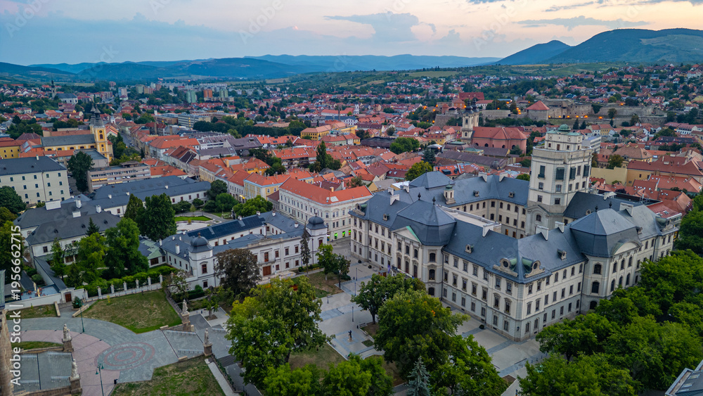 Fototapeta premium Sunrise panorama of Eszterhazy Karoly Catholic University at Ege