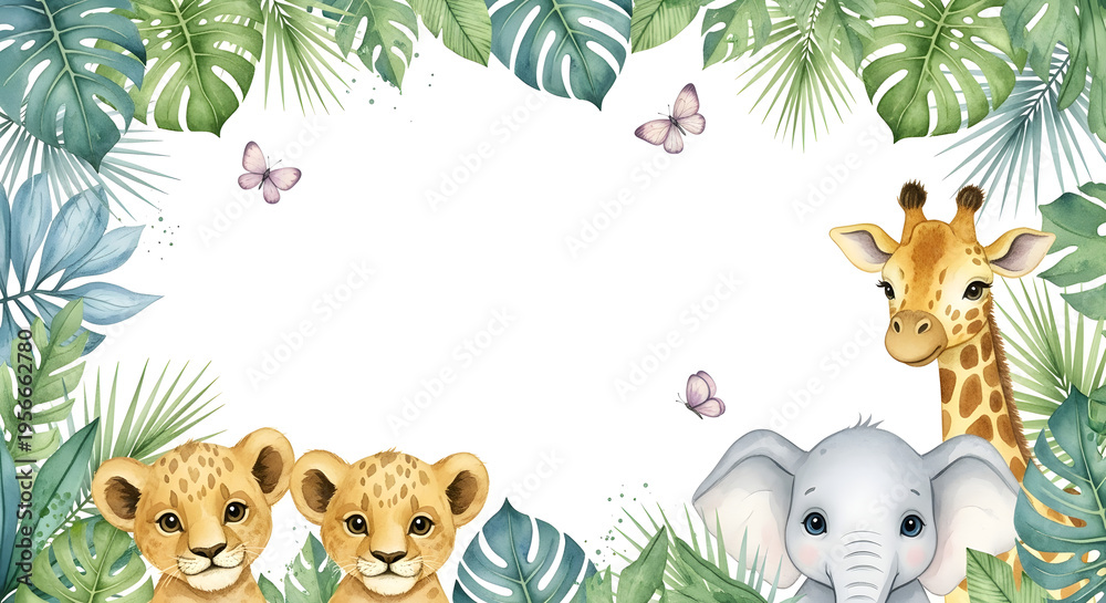 Obraz premium A colorful illustration of jungle animals and leaves