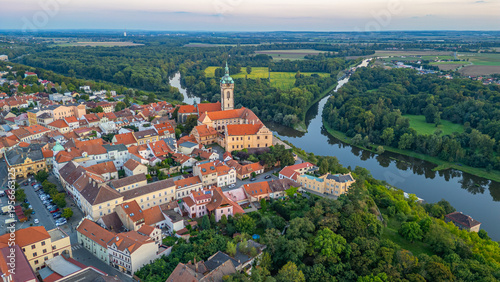 Obraz na plátně Sunset panorama view of Melnik in Czech republic