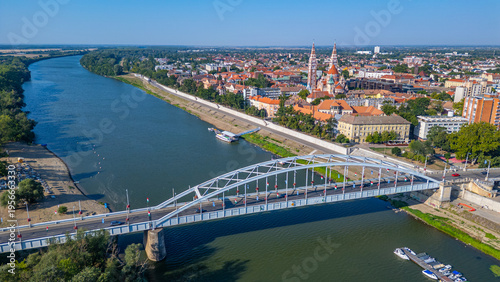 Obraz na płótnie Panorama view of Szeged and belvarosi hid bridge in Hungary