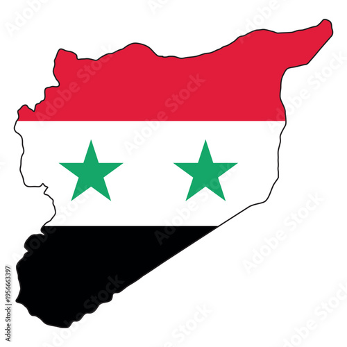 Syria map country outline border filled with national flag