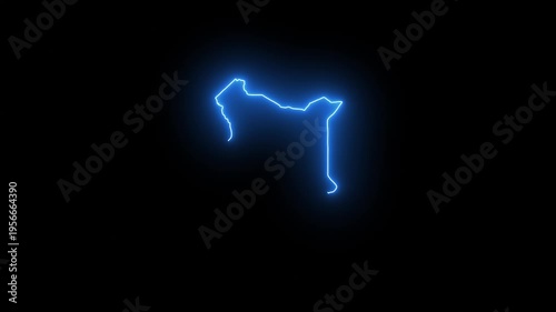 Isolated Kenyan Map Blue Neon Glowing Outline Animation