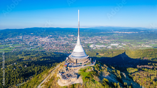 Tableau sur toile Aerial view of Jested tower during a sunny day near Liberec, Cze
