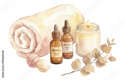 Aromatherapy spa set with towel candles essential oils and botanics