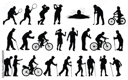 Diverse icons depicting various human activities and transportation methods