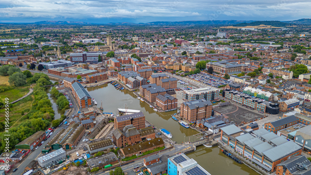 Fototapeta premium Panorama view of Gloucester docks in England