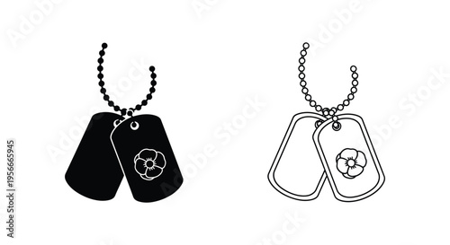 Set of 2 dog tag icons vector, black and white