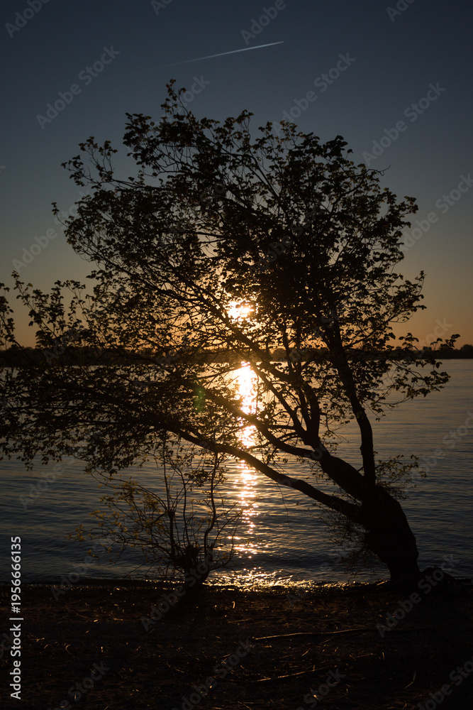 Naklejka premium Sunset over the river Volga. Samara, Russia.