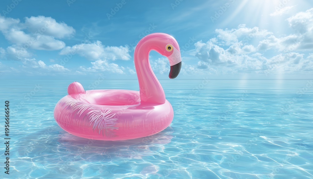 Fototapeta premium Luxurious Pink Flamingo Pool Float By Blue Water: The Ultimate Pool Party Toy For A Summer Vacation Holiday At A Luxurious Resort.