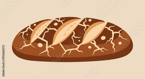 Rustic Baked Bread Loaf Vector Illustration. Artisan Sourdough Food Graphic, Freshly Baked Bakery Pastry Icon Design.
