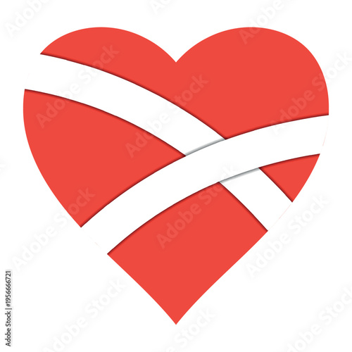 Mental pain bandage red heart with crossed white bandages