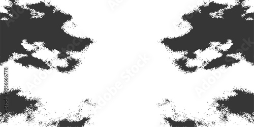 Abstract black and white symmetrical inkblot on white background rorschach test style psychological paint splash art