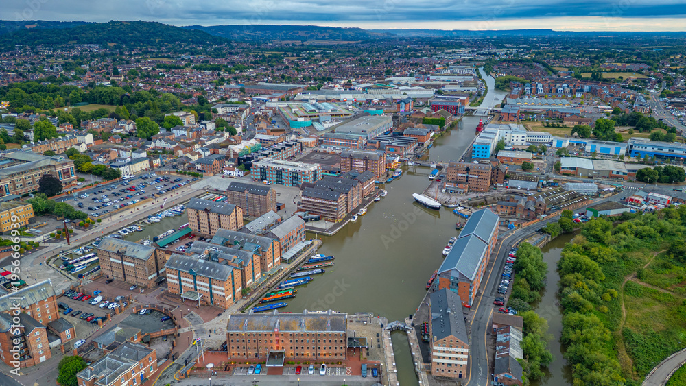 Fototapeta premium Panorama view of Gloucester docks in England