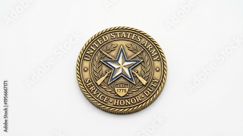 Military challenge coin isolated on white background 

