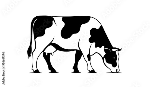 Spotted cow outline vector grazing farm animal minimal line art illustration