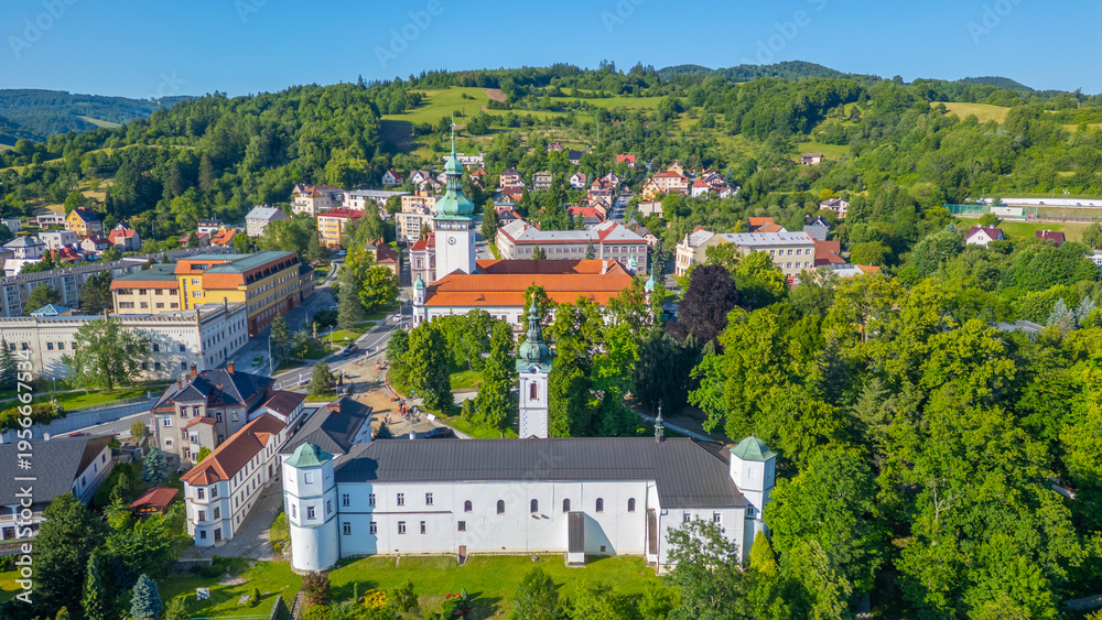 Obraz premium Vsetin palace and Church of assumption of virgin mary in Vsetin,
