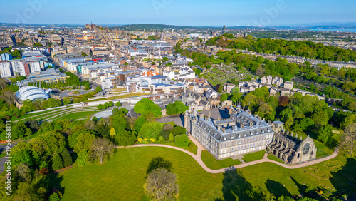 Panorama of Edinburgh with Palace of Holyroodhouse, Scotland