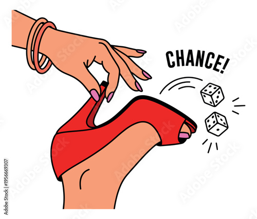 Cartoon illustration of hand reaching into red cap depicting chance and risk taking for gambling and opportunity concepts