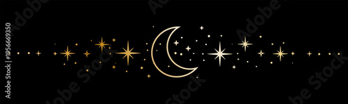 Stars and moon glow in the night sky