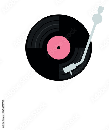 Flat illustration of vinyl record and tonearm depicting retro music playback for audio and entertainment design
