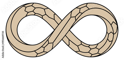 Cartoon illustration of infinity ouroboros snake depicting eternal cycle symbolism for mystical and spiritual design
