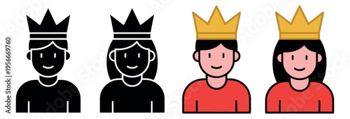 Cartoon icon set of 4 royal characters featuring king and queen avatars for game and profile design