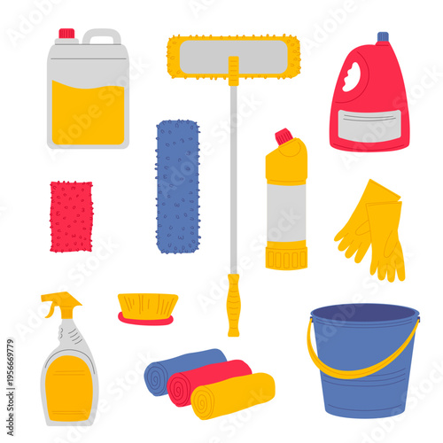 Professional cleaning set: cleaning products, household chemicals, mop, wipes, bucket , everything for quality cleaning.