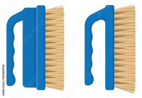 Flat icon set of 2 dustpan and brush tools featuring household cleaning equipment for home maintenance design