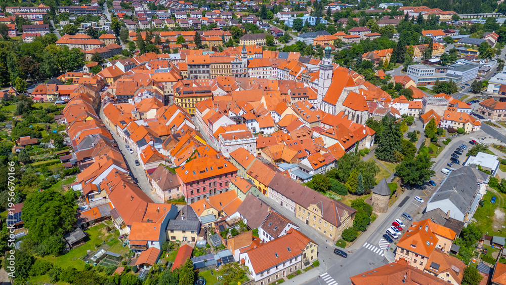 Naklejka premium Panorama view of city center of Prachatice, Czech republic