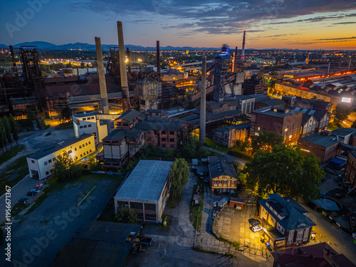 Sunset view of Dolni Vitkovice industrial area in Ostrava, Czech