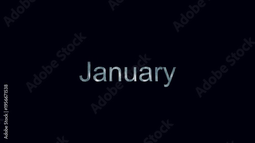 Abstract digital glitch animation featuring the word January with flickering static and distorted signal interference. Perfect for calendar transitions or seasonal intro sequences in creative video pr