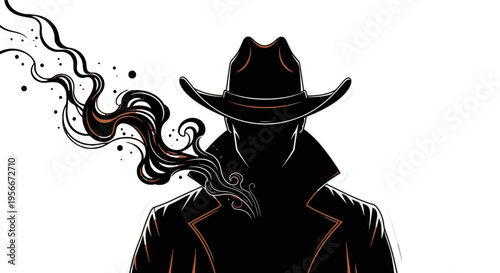 Silhouette of a man wearing a cowboy hat with smoke.