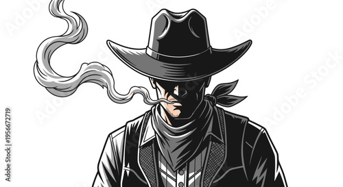 Illustration of a cowboy smoking.