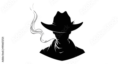 Silhouette of a cowboy smoking a cigarette.