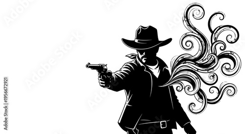 Cowboy holding a gun in western style.