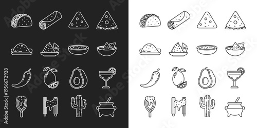 Mexican food thin line icons set, cuisine outline vector illustrations