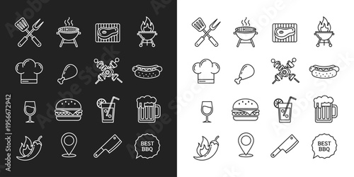 Barbecue thin line icons set, grill outline vector illustrations, bbq symbols