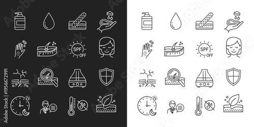 Set of skin care and beauty icons line art for website or app.
