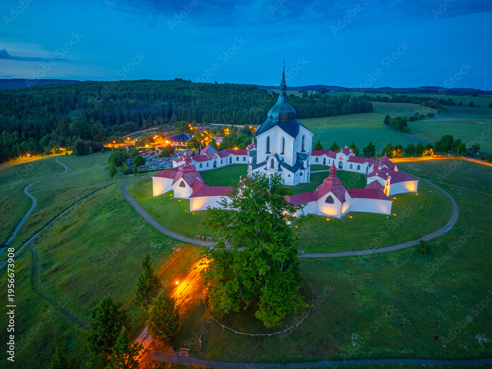 Naklejka premium Sunset view of Pilgrimage Church of St. John of Nepomuk on Zelen