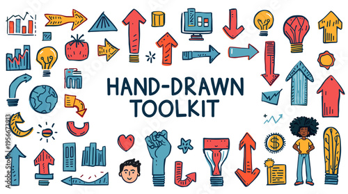 A playful, hand-drawn arrow points upward, creating a positive and optimistic feel. Perfect for illustrating growth, progress, or positive direction i